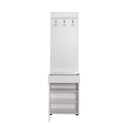 Adore White Hall Stand with Drawer, Hooks & Shoe Cupboard - Entryway Organiser