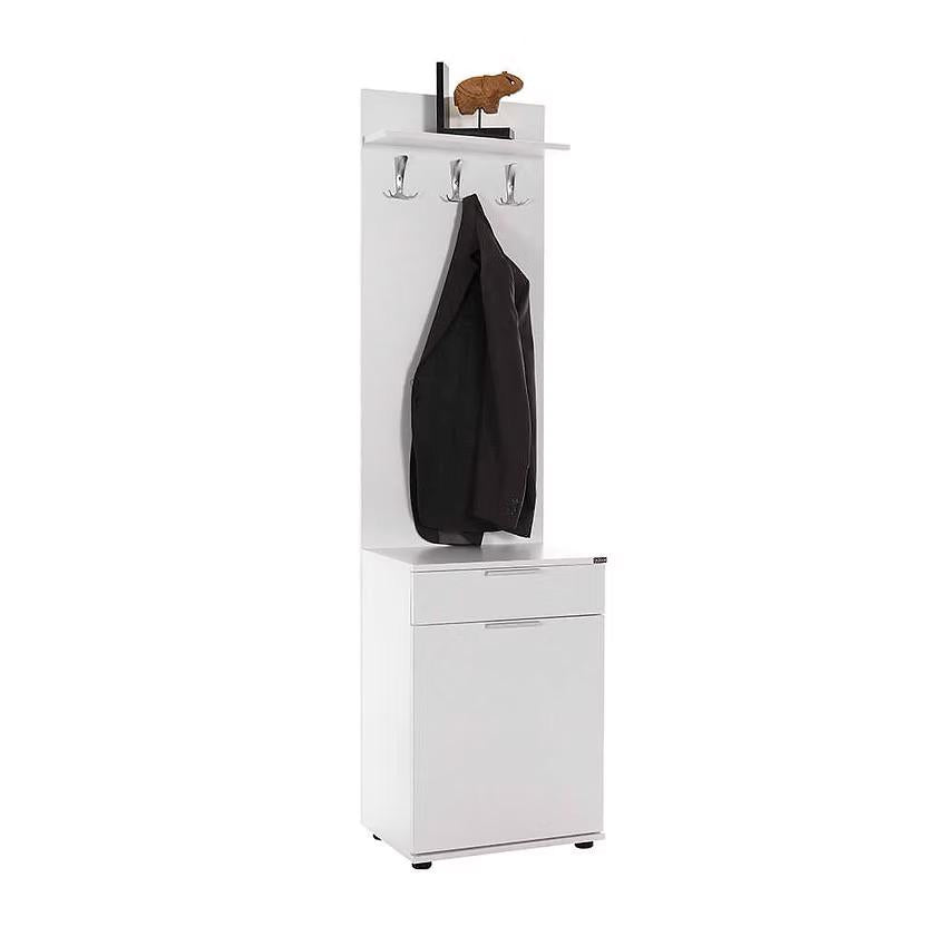 Adore White Hall Stand with Drawer, Hooks & Shoe Cupboard - Entryway Organiser