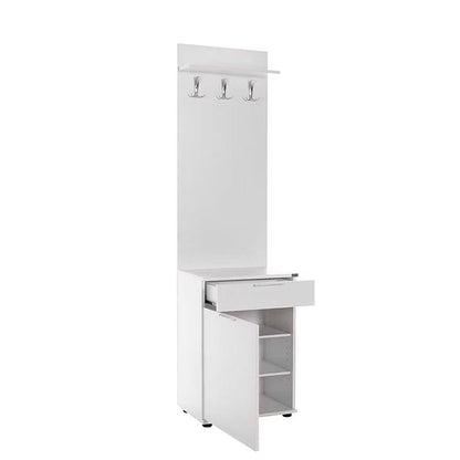 Adore White Hall Stand with Drawer, Hooks & Shoe Cupboard - Entryway Organiser