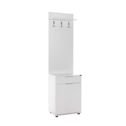 Adore White Hall Stand with Drawer, Hooks & Shoe Cupboard - Entryway Organiser