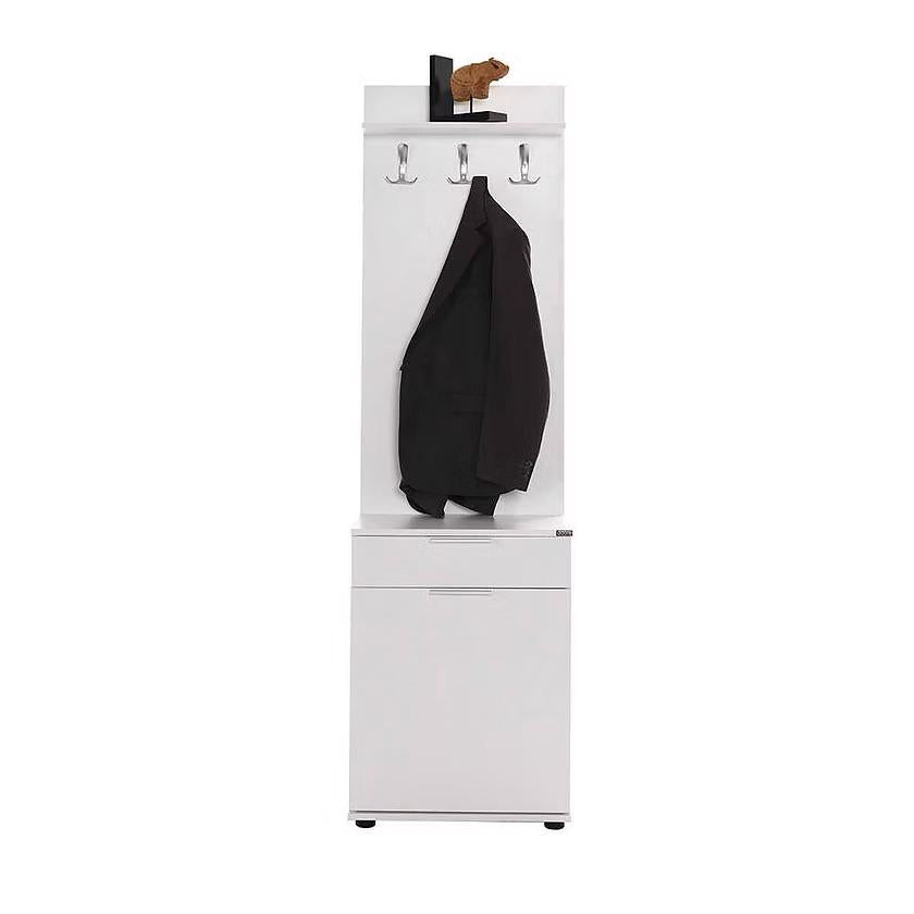 Adore White Hall Stand with Drawer, Hooks & Shoe Cupboard - Entryway Organiser