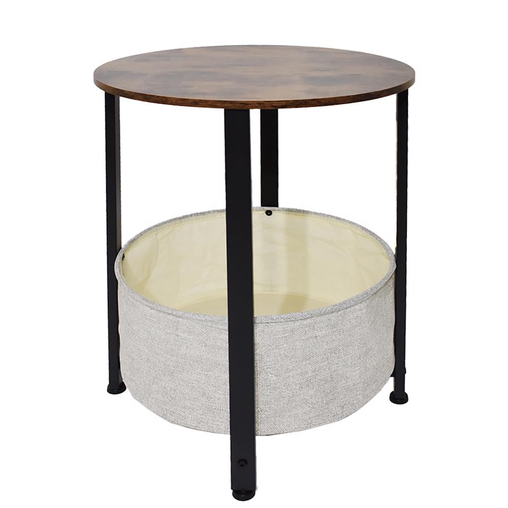 Industrial Design Side Table With Cream Fabric Storage Base