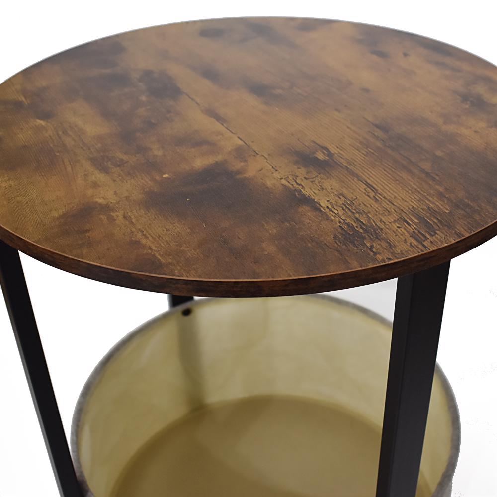 Industrial Design Side Table With Cream Fabric Storage Base