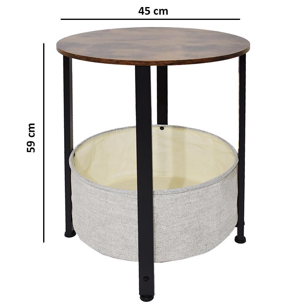 Industrial Design Side Table With Cream Fabric Storage Base