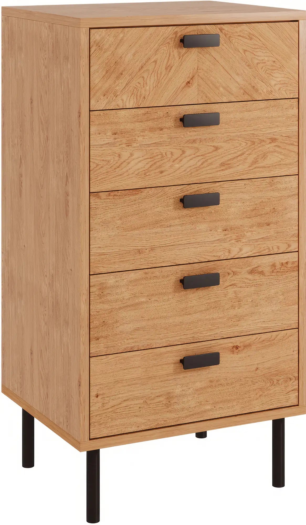 Leon 5 Drawer Narrow Chest   Medium Oak Effect 2023  01 Dx