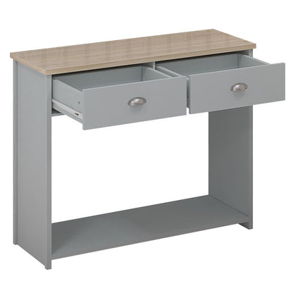 Westbury Farmhouse 2 Drawer Hallway Console Table - Matt Grey & Light Oak