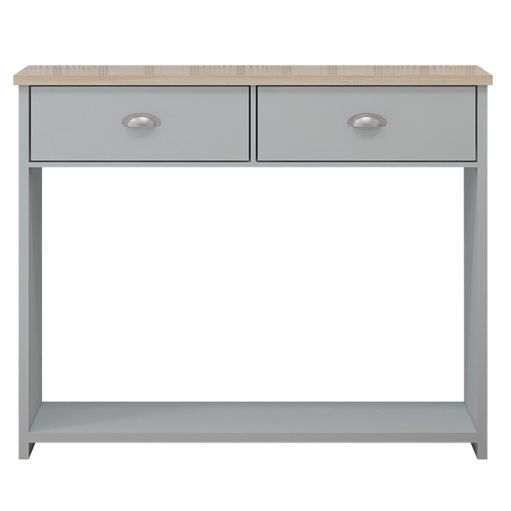 Westbury Farmhouse 2 Drawer Hallway Console Table - Matt Grey & Light Oak