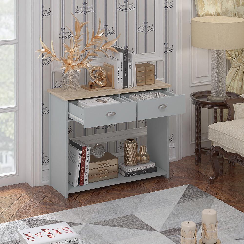 Westbury Farmhouse 2 Drawer Hallway Console Table - Matt Grey & Light Oak