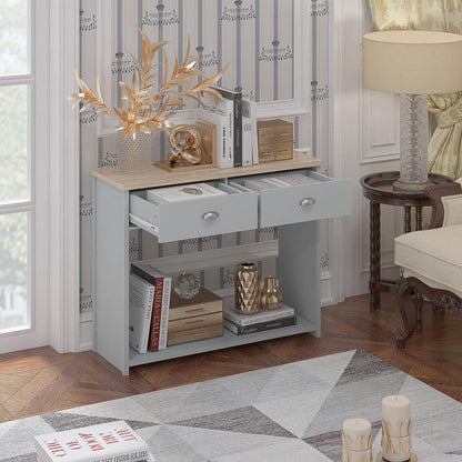 Westbury Farmhouse 2 Drawer Hallway Console Table - Matt Grey & Light Oak