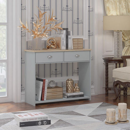 Westbury Farmhouse 2 Drawer Hallway Console Table - Matt Grey & Light Oak