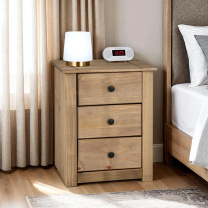 Panama 3 Drawer Bedside Natural Wax  Pr