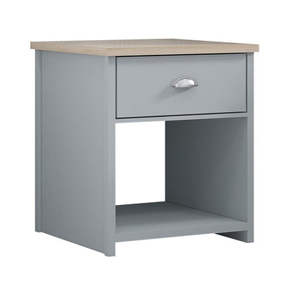 Westbury Farmhouse 1 Drawer Bedside Cabinet - Matt Grey & Light Oak