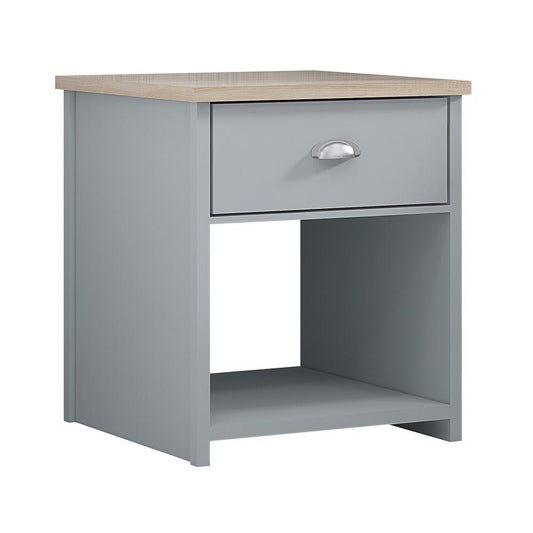 Westbury Farmhouse 1 Drawer Bedside Cabinet - Matt Grey & Light Oak