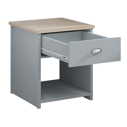 Westbury Farmhouse 1 Drawer Bedside Cabinet - Matt Grey & Light Oak