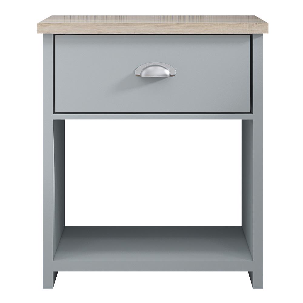 Westbury Farmhouse 1 Drawer Bedside Cabinet - Matt Grey & Light Oak