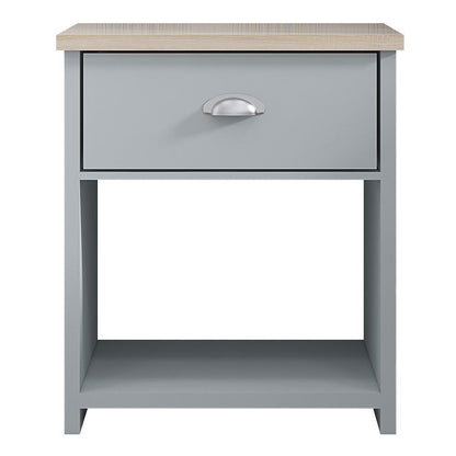 Westbury Farmhouse 1 Drawer Bedside Cabinet - Matt Grey & Light Oak