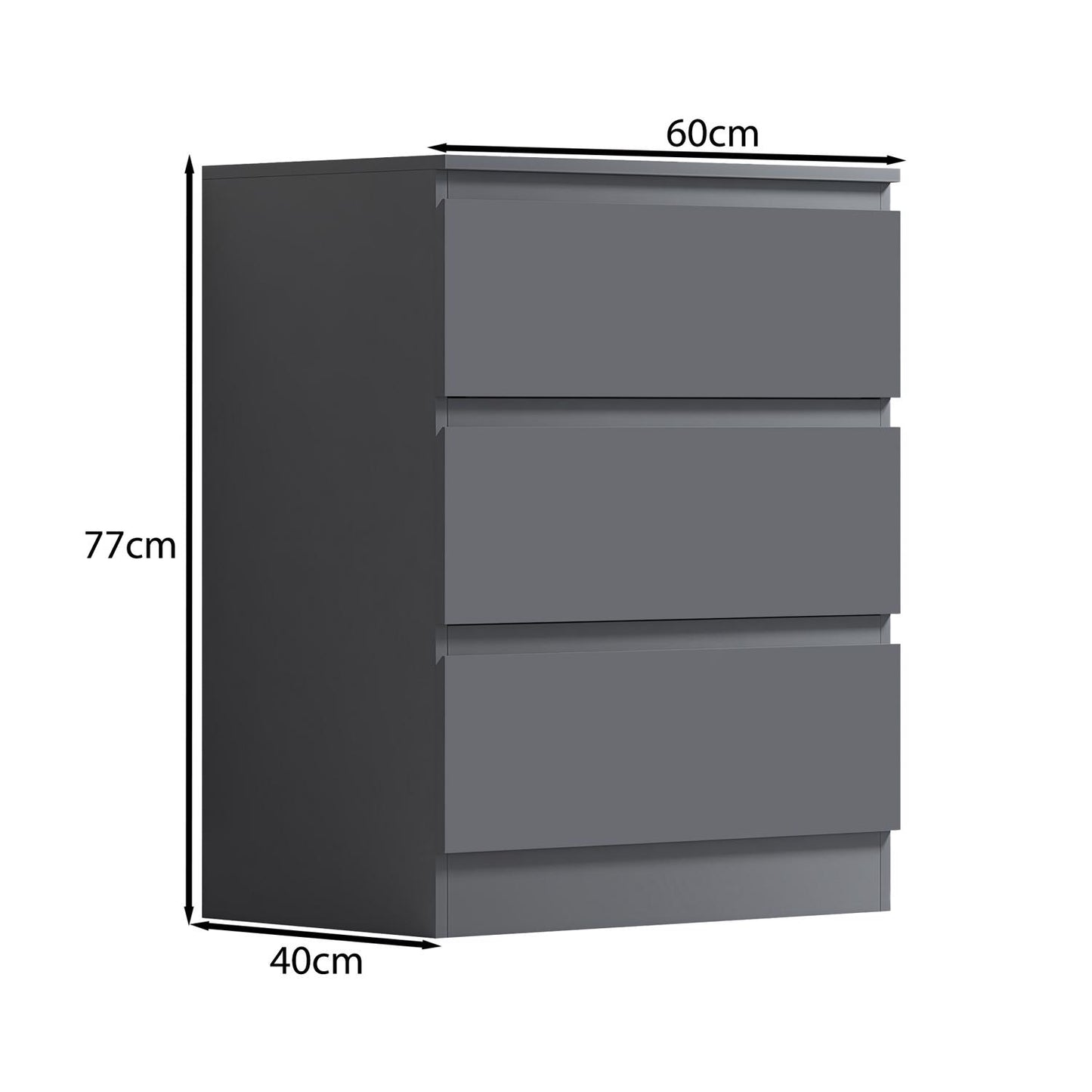 Stora 3 Drawer Chest of Drawers - Matt Dark Grey