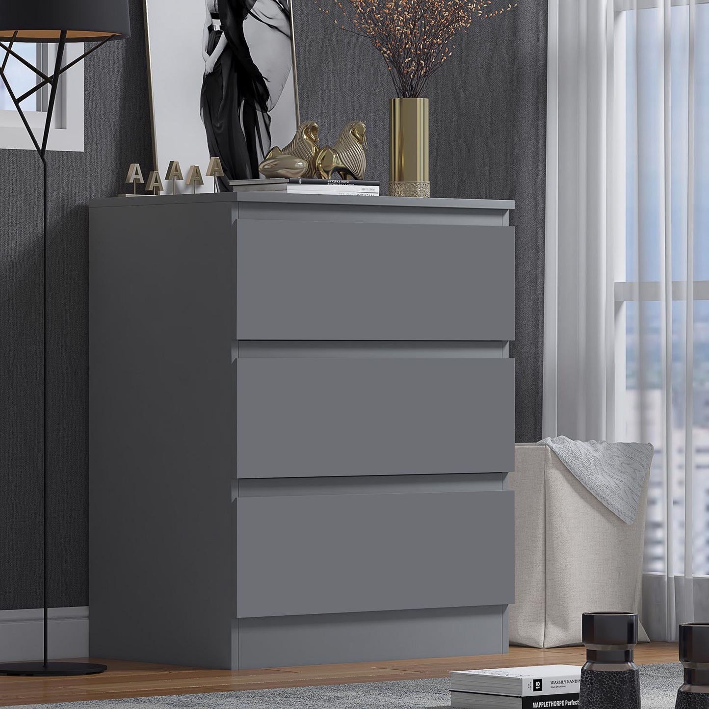 Stora 3 Drawer Chest of Drawers - Matt Dark Grey
