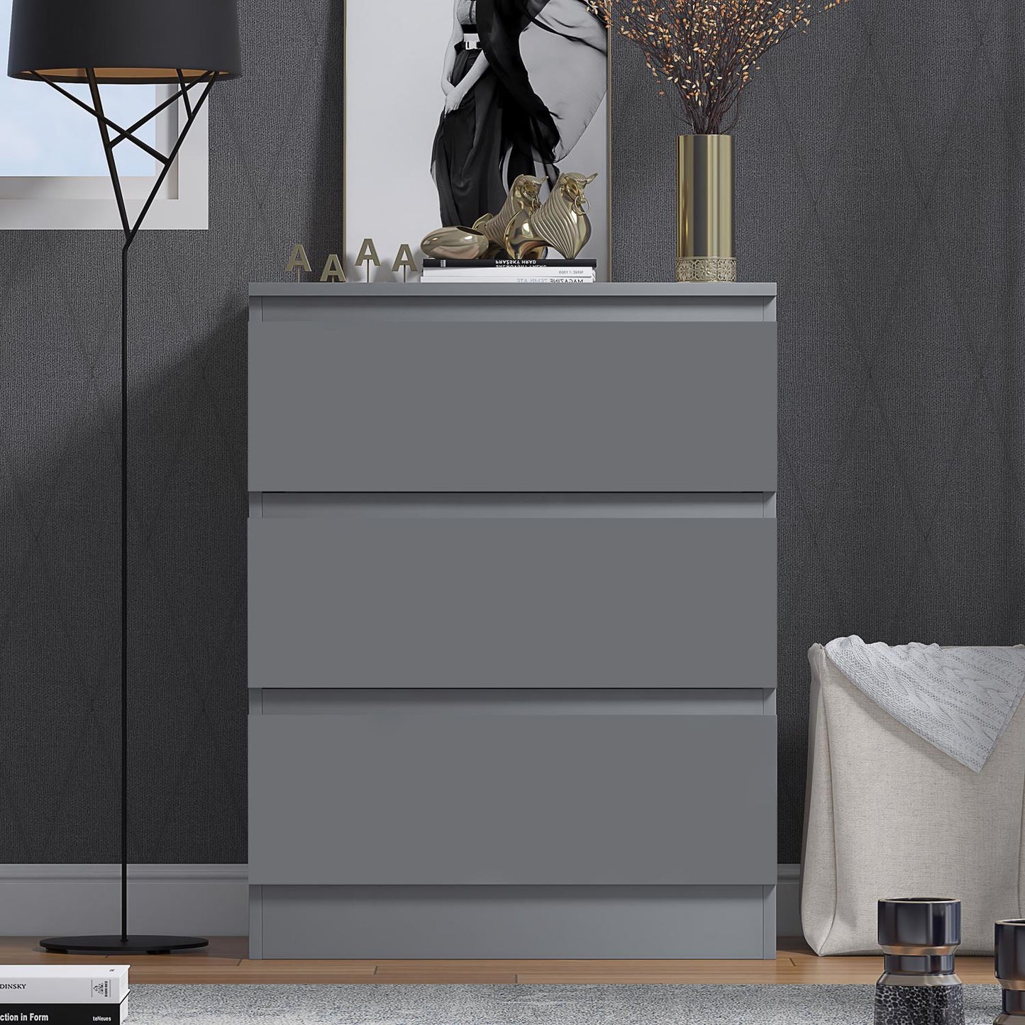 Stora 3 Drawer Chest of Drawers - Matt Dark Grey