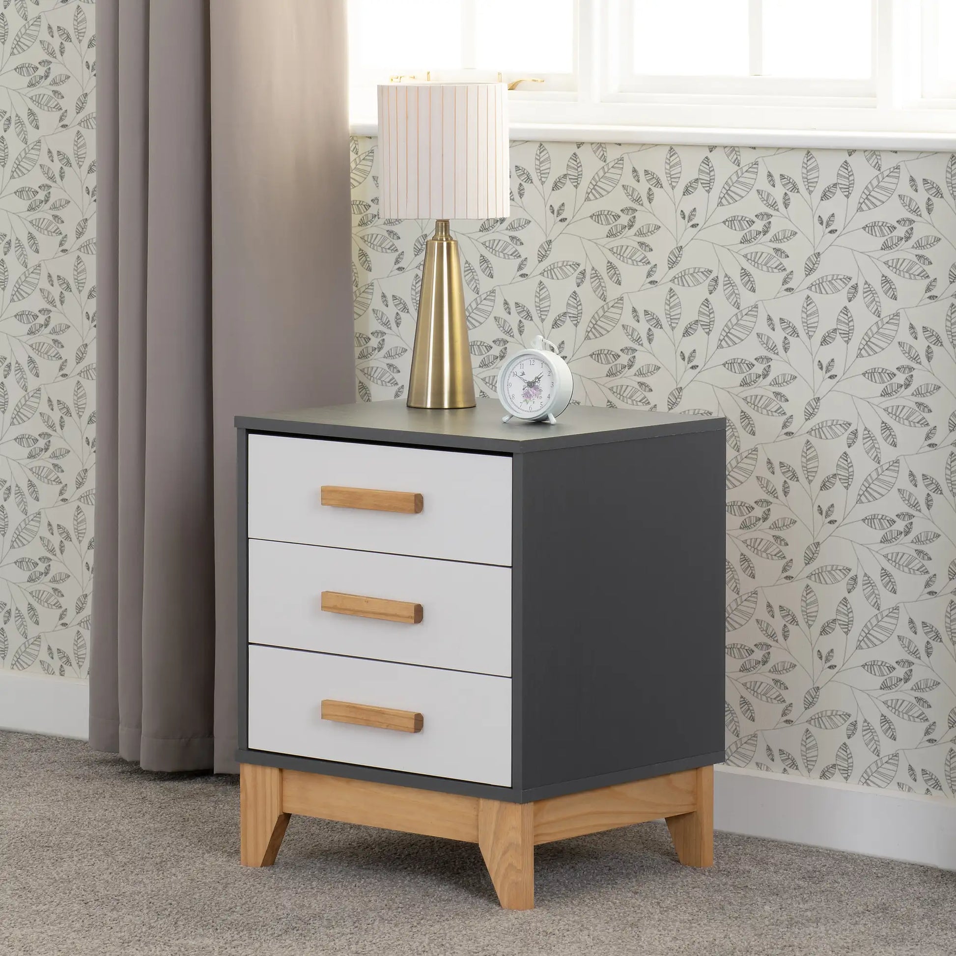 Cleveland 3 Drawer Bedside   Whitegrey Metal Effect 2024  08