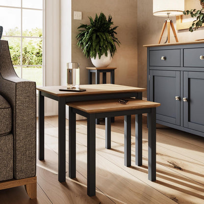Taberno Oak Nest Of 2 Tables Graphite Blue