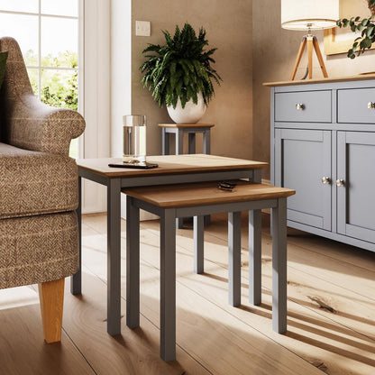 Taberno Oak Nest Of 2 Tables Dove Grey