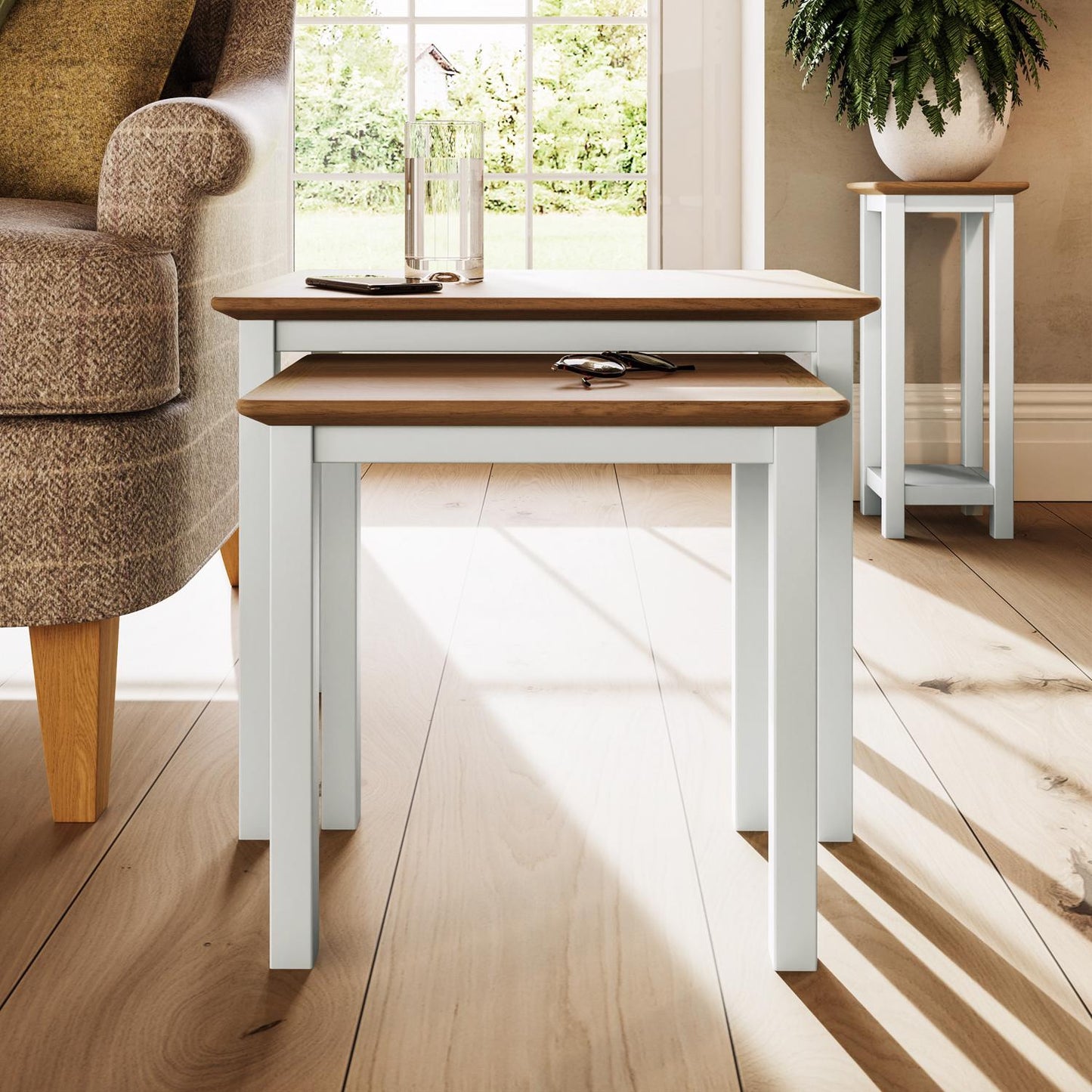 Taberno Oak Nest Of 2 Tables Linen White