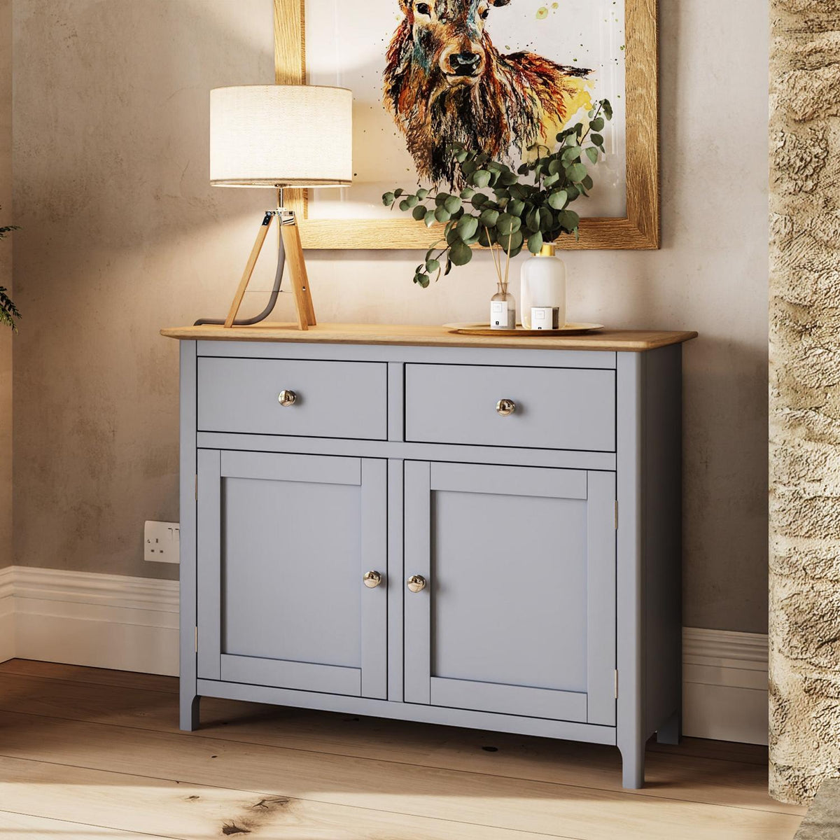 Taberno Oak 2 Door 2 Drawer Sideboard Dove Grey