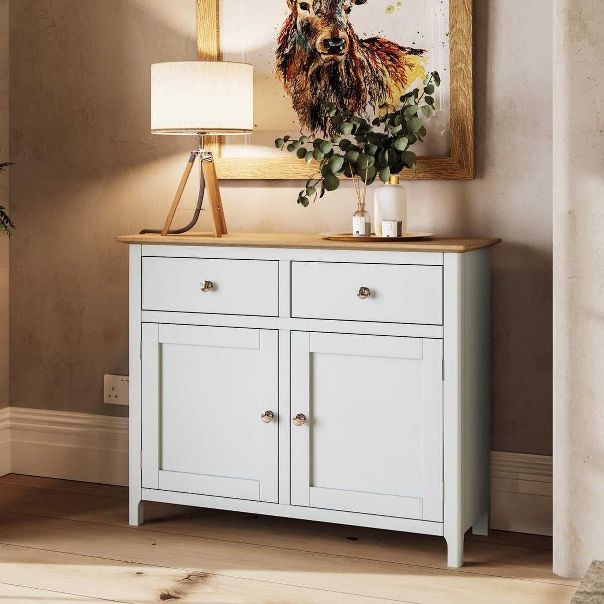 Taberno Oak 2 Door 2 Drawer Sideboard Linen White