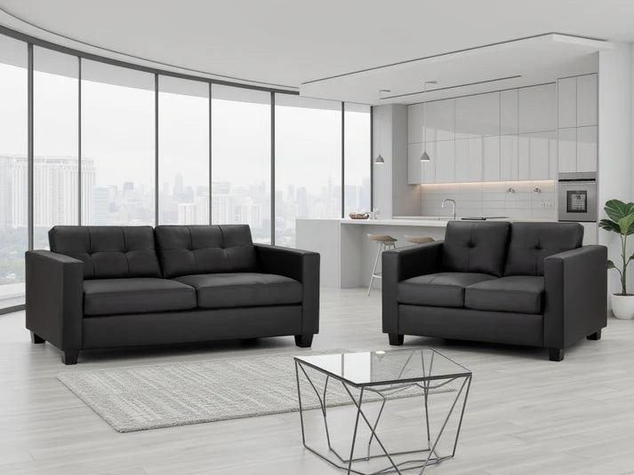 Jerry 3+2 Sofa Set – Black & Grey Faux Leather