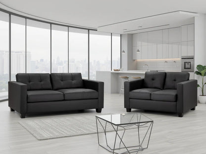 Jerry 3+2 Sofa Set – Black & Grey Faux Leather