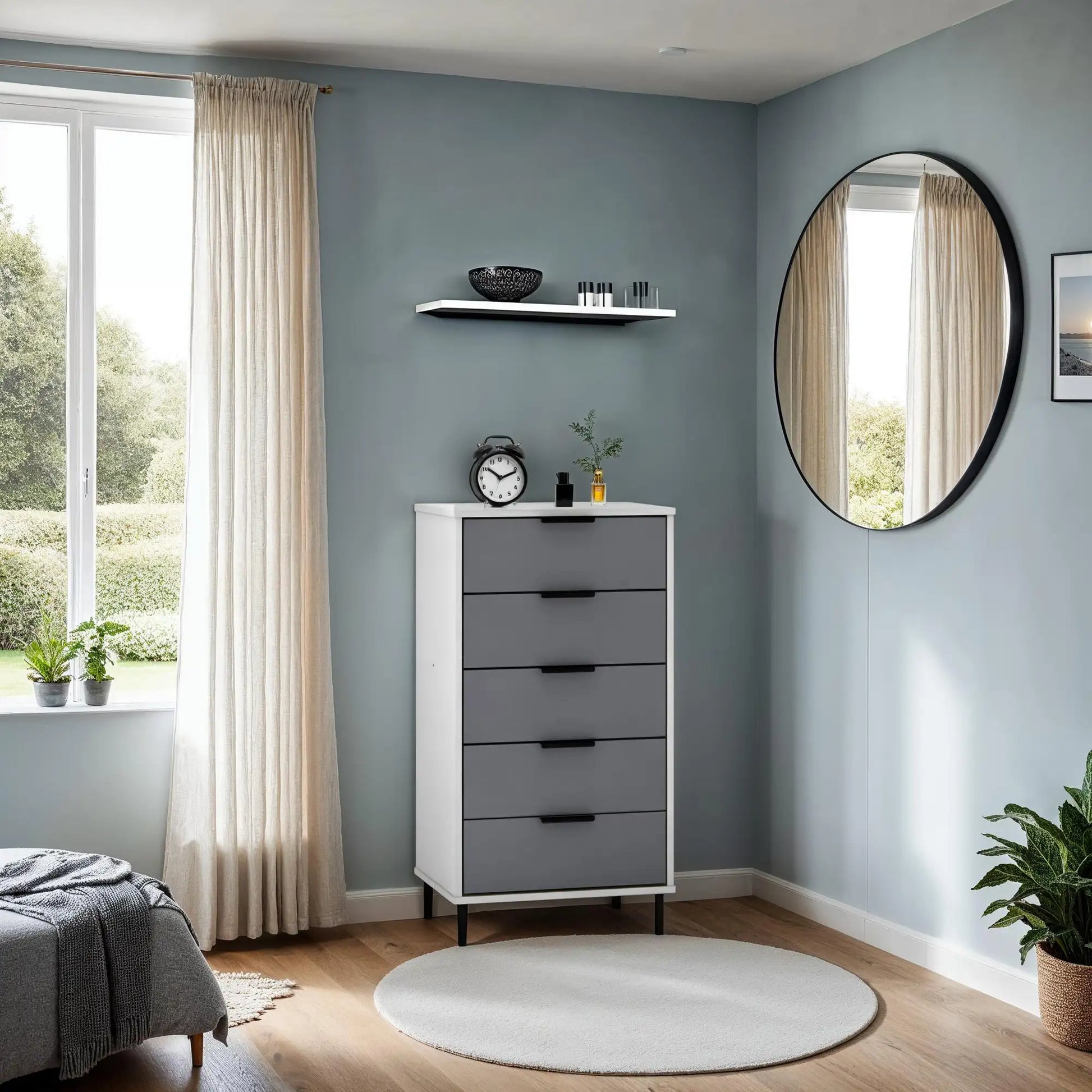 Madrid 5 Drawer Chest   Greywhite Gloss  Pr
