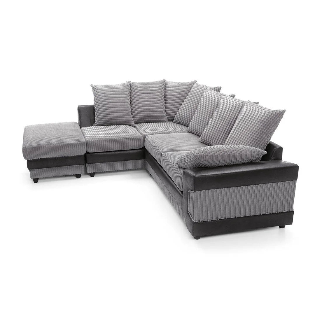 Dino Jumbo Cord Corner Sofa – Black & Grey