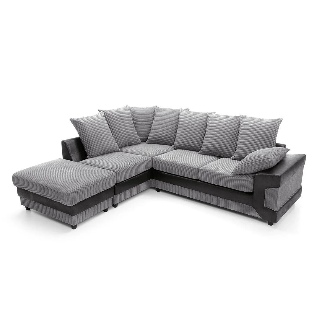 Dino Jumbo Cord Corner Sofa – Black & Grey
