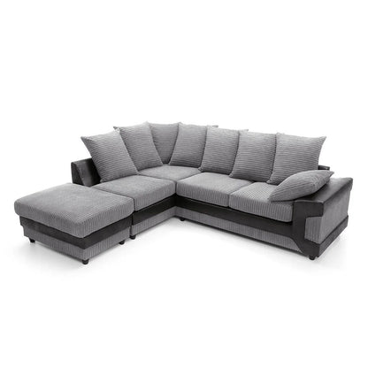 Dino Jumbo Cord Corner Sofa – Black & Grey