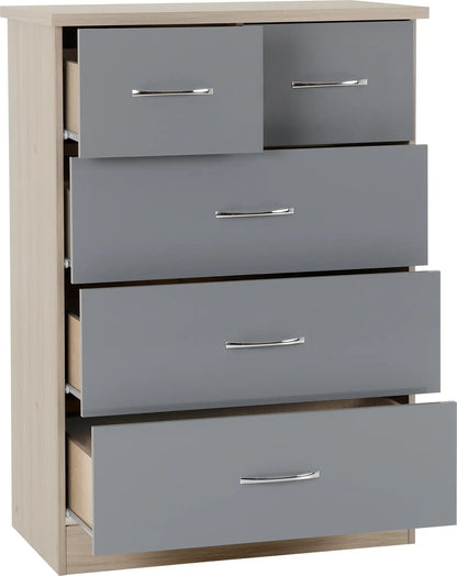 Nevada 3+2 Drawer Chest Grey Glosslight Oak Effect Veneer 2019 02