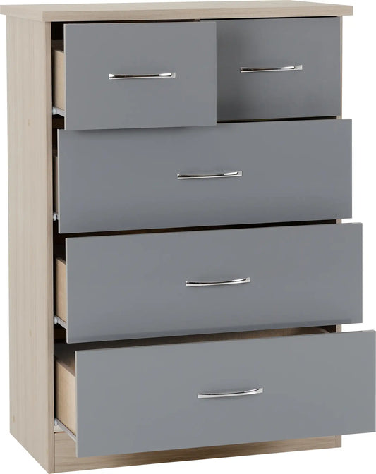Nevada 3+2 Drawer Chest Grey Glosslight Oak Effect Veneer 2019 02
