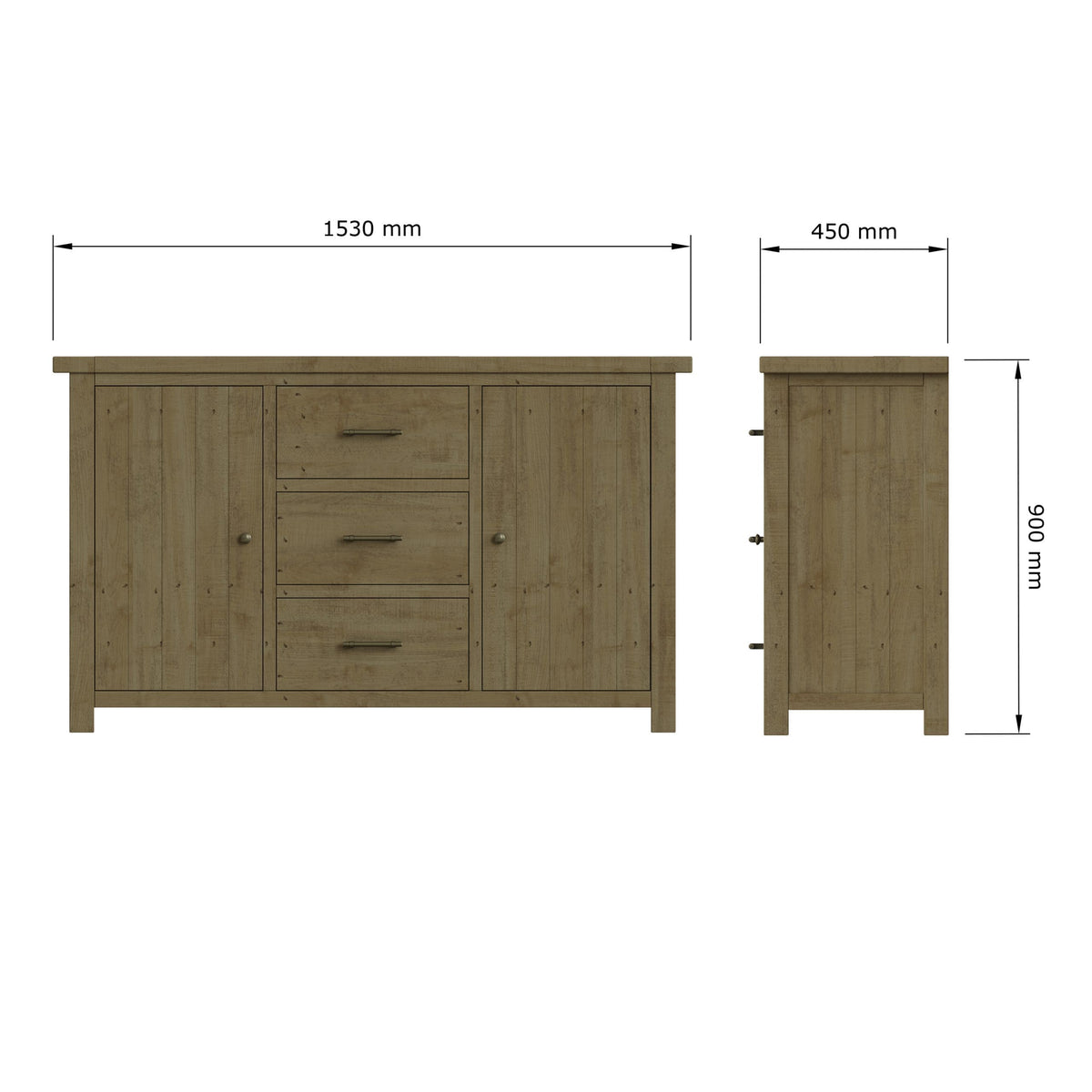 Saltash Large Sideboard 2 Door 3 Drawer - Solid Reclaimed Natural Pine