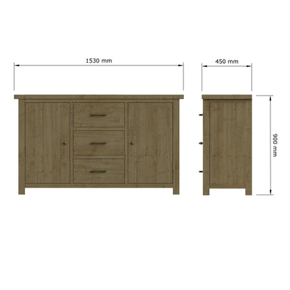 Saltash Large Sideboard 2 Door 3 Drawer - Solid Reclaimed Natural Pine