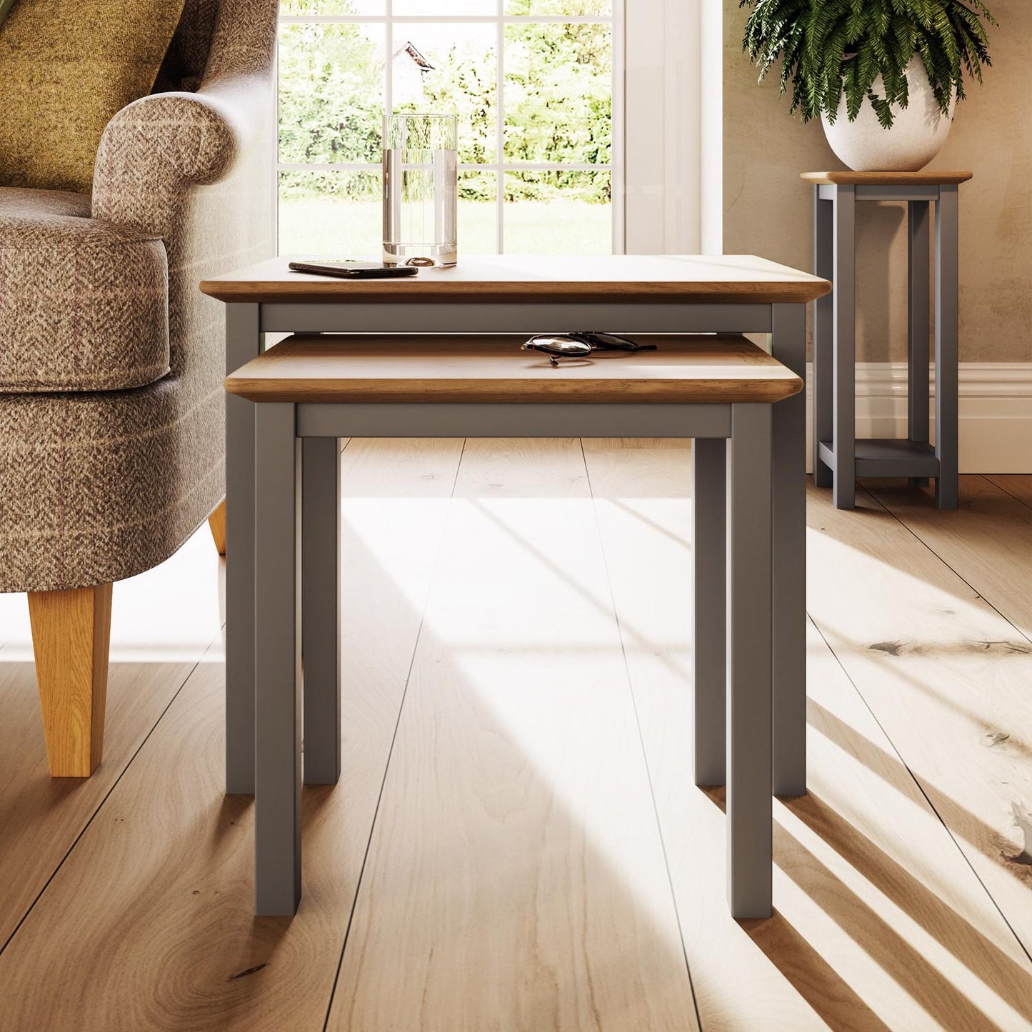 Taberno Oak Nest Of 2 Tables Dove Grey