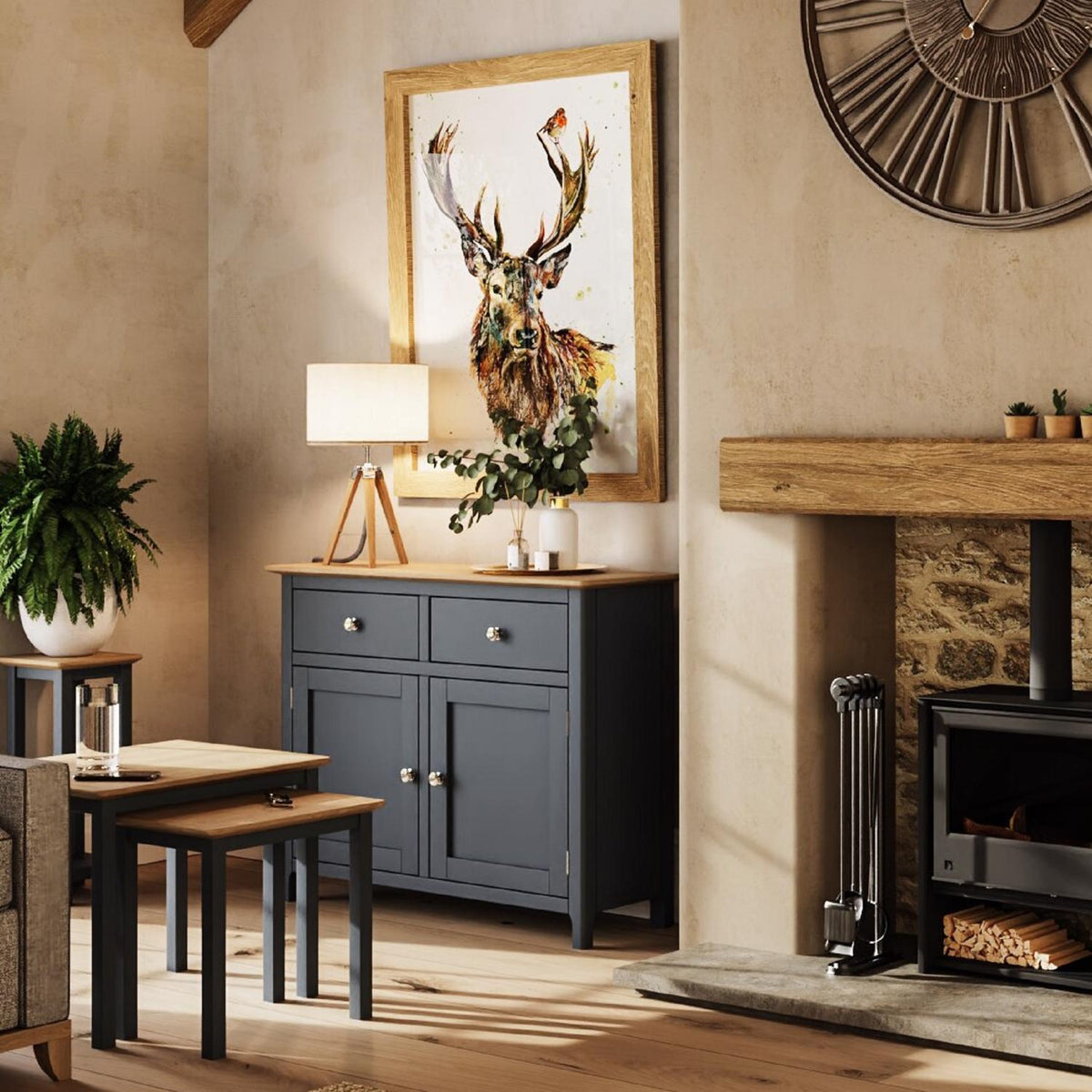 Taberno Oak 2 Door 2 Drawer Sideboard Graphite Blue