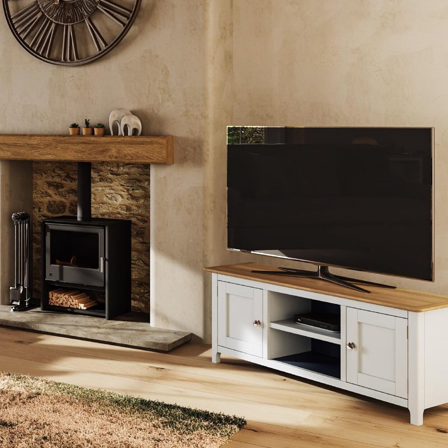 Taberno Oak 2 Door TV Unit Linen White
