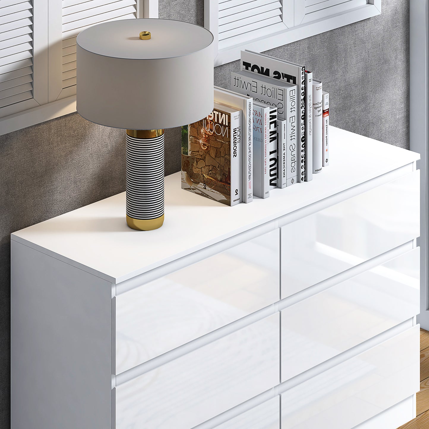 Stora 6 Drawer Wide 3+3 Chest Of Drawers - White Gloss Front