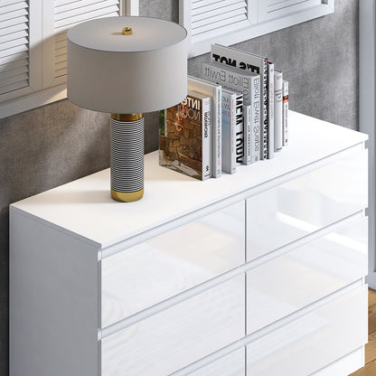 Stora 6 Drawer Wide 3+3 Chest Of Drawers - White Gloss Front