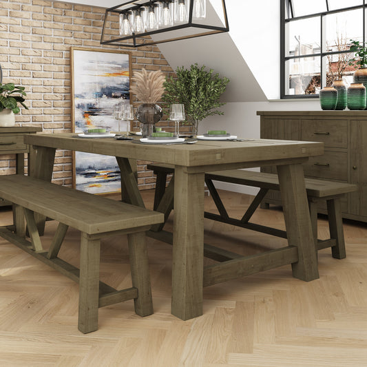 Saltash 2m Fixed Top Dining Table - Solid Reclaimed Natural Pine