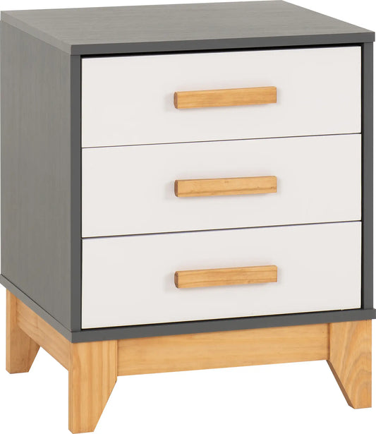 Cleveland 3 Drawer Bedside   Whitegrey Metal Effect 2024  01