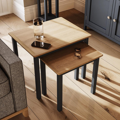 Taberno Oak Nest Of 2 Tables Graphite Blue