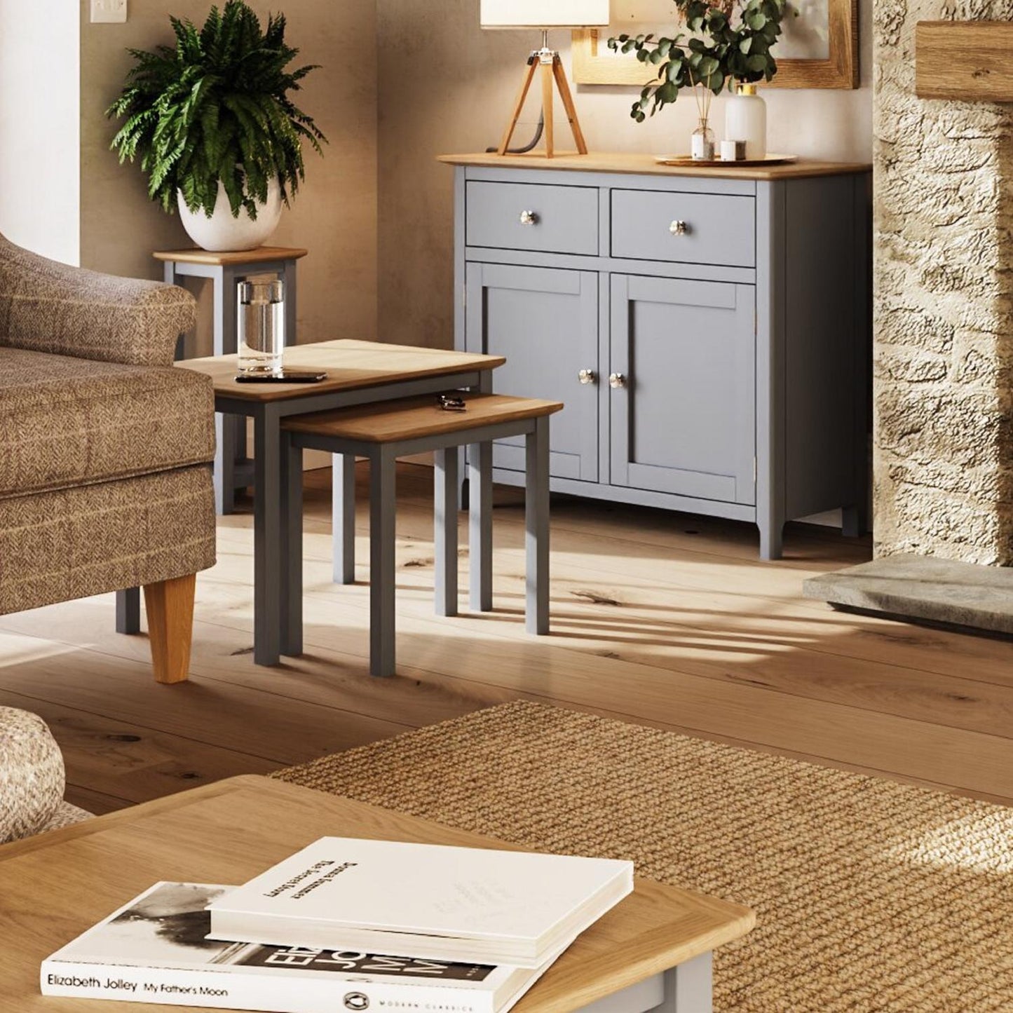 Taberno Oak Nest Of 2 Tables Dove Grey