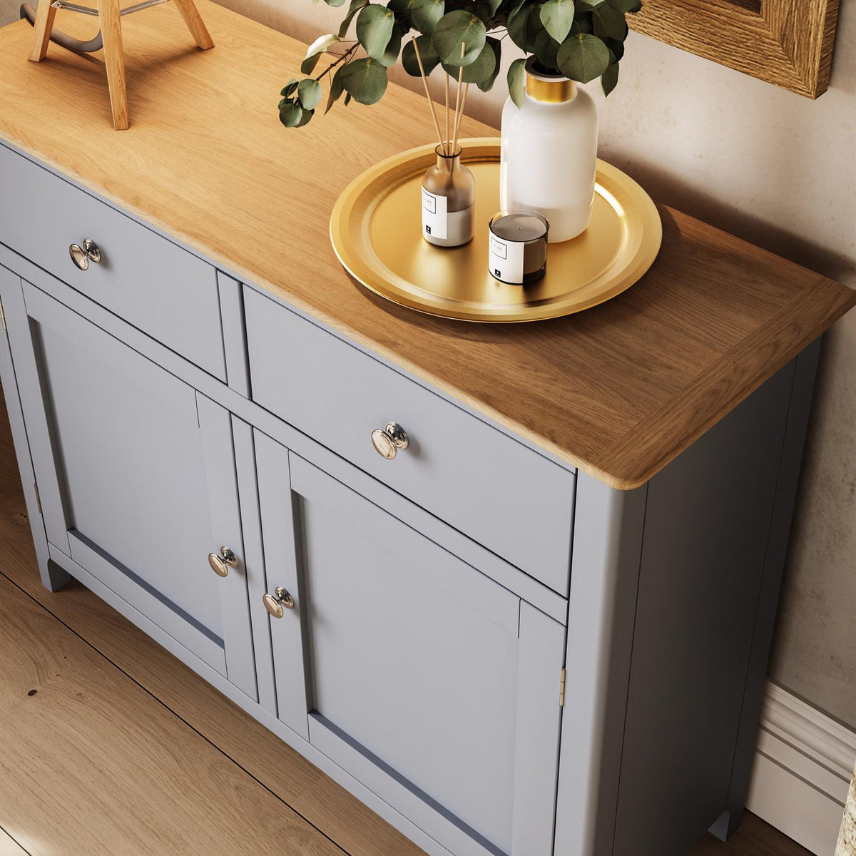 Taberno Oak 2 Door 2 Drawer Sideboard Dove Grey