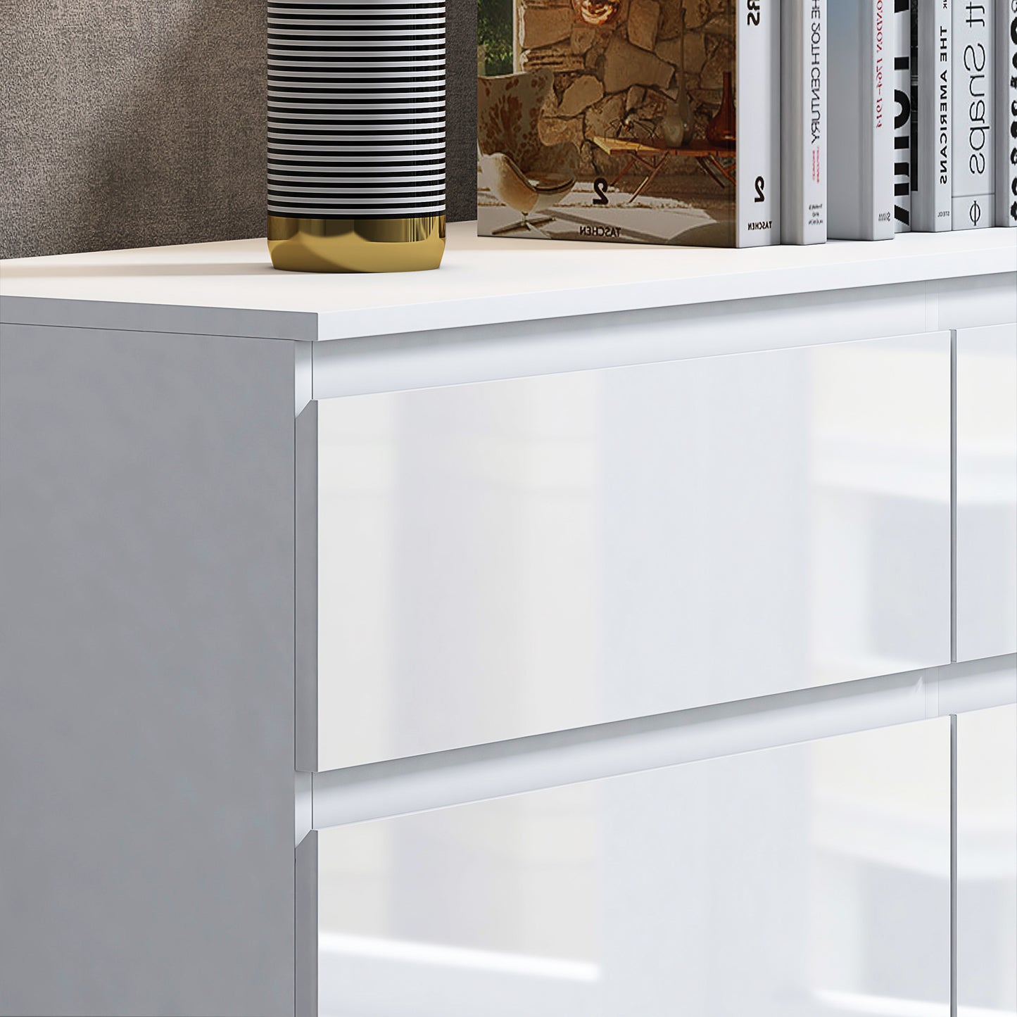 Stora 6 Drawer Wide 3+3 Chest Of Drawers - White Gloss Front